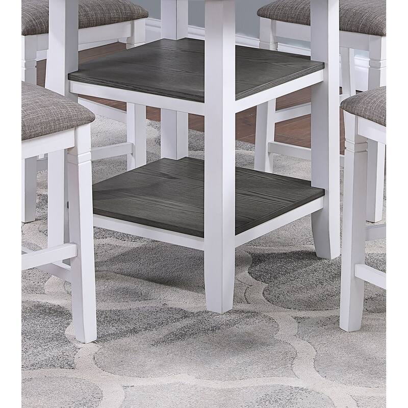 Counter Height Dining Table w Storage Shelve 4x Chairs Padded Seat Unique Design Back 5pc Dining Set White Color