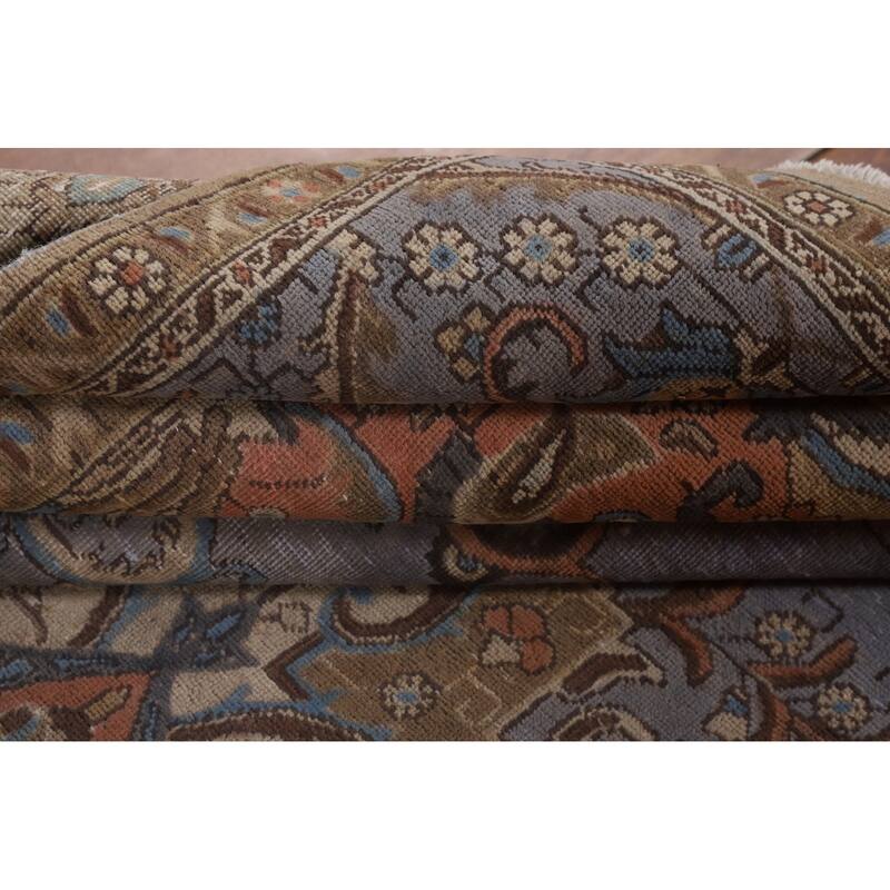 Blue Distressed Tabriz Persian Vintage Rug Hand-Knotted Wool Carpet - 7'4" x 10'3"