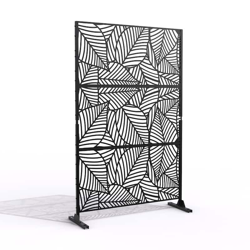 Free Standing Metal Privacy Screen Panel Decorative Outdoor Privacy Screen - 72"H x 47"W - Black-01B