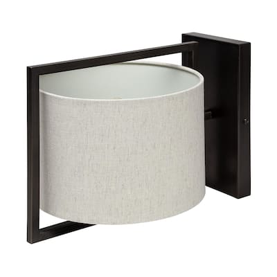Smithe I 9x13 Black Toned Metal Cream Lampshade Wall Sconce - 9.0L x 13.0W x 9.0H