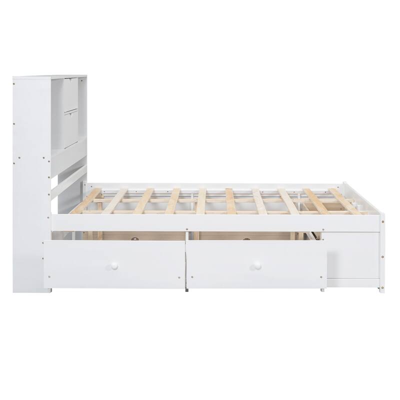 Queen Size Platform Bed with Storage Headboard & 8 Drawers - Gray