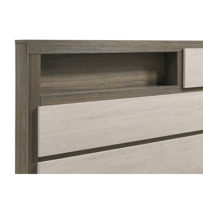 Fene Queen Size Bed, Bookcase Headboard, Wood Gray, Hidden Storage