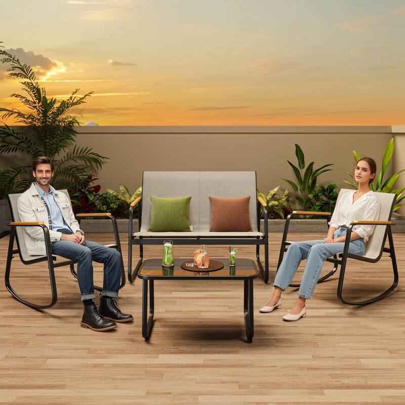 4-Piece Outdoor Patio Furniture Set, All Weather-Resistant Textile Fabric Outdoor Conversation Set