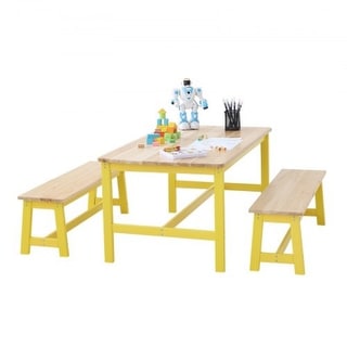 3 Pieces Rectangular Kids Wooden Activity Table and Bench Set Suitable Playroom Daycare or Tutoring Center