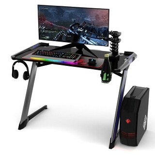 Z-Shaped RGB LED Lights USB Handle Rack Gaming Computer Desk - Black ...