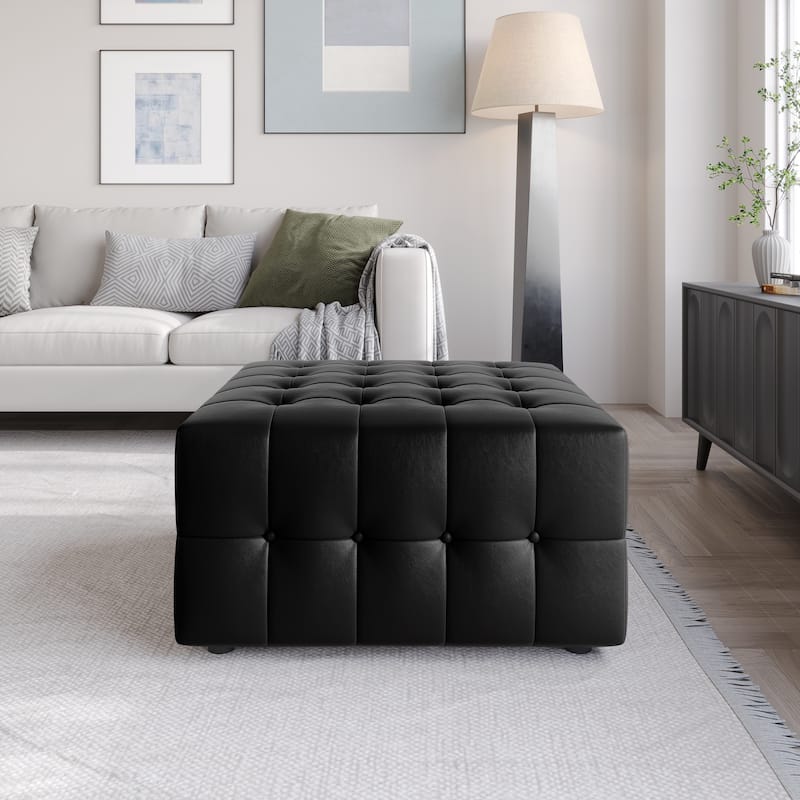 CraftPorch Elegance Button-Tufted PU Upholstered Ottoman