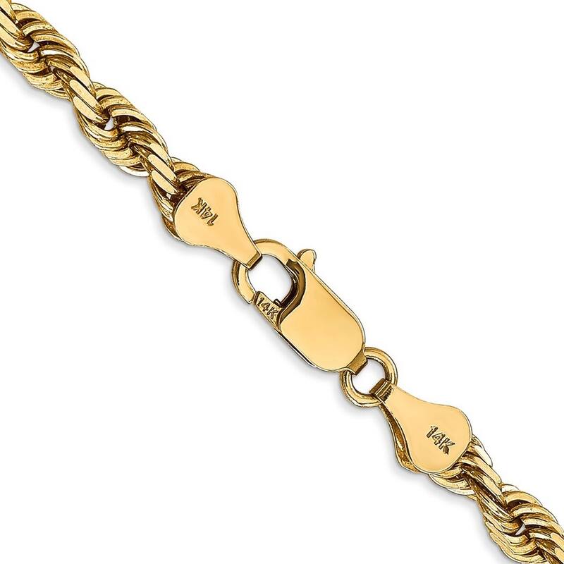 Curata 14k Yellow Gold Solid 5.0mm Sparkle Cut Quadruple Rope Chain Bracelet 8 Inch