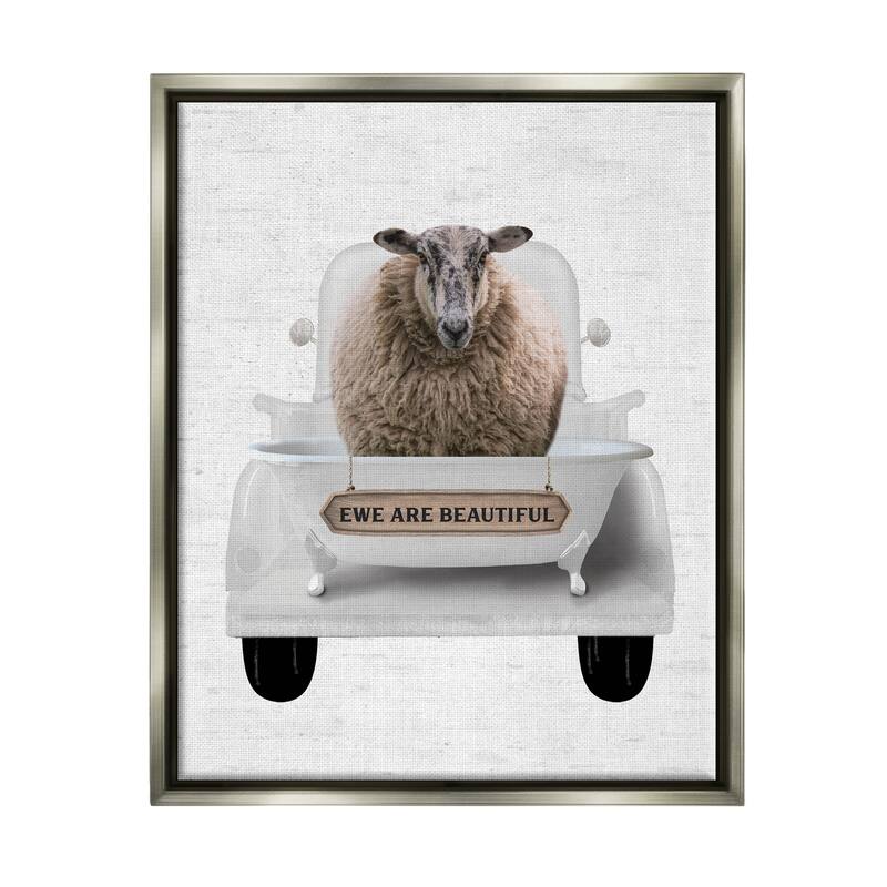 Stupell Ewe Are Beautiful Phrase Framed Floater Canvas Wall Art Design by Lettered and Lined - 25 x 31 - Grey
