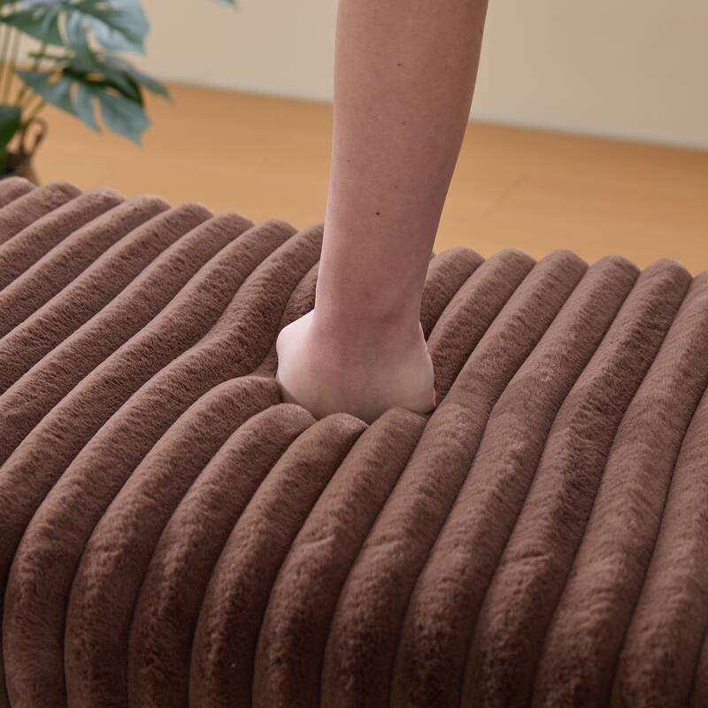 30.7"Wide Upholstered Ottoman Coffee Table Foot Rest with Black Metal Legs,Footstool with Wooden Open Storage Shelf