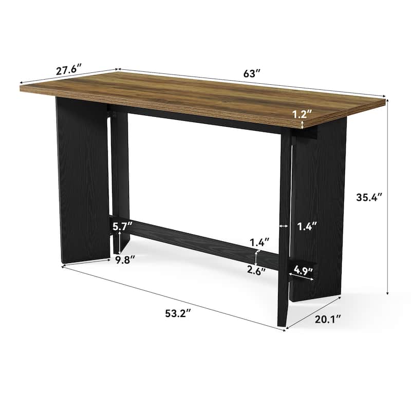 63 Inch Bar Table, Industrial Counter Height Pub Table