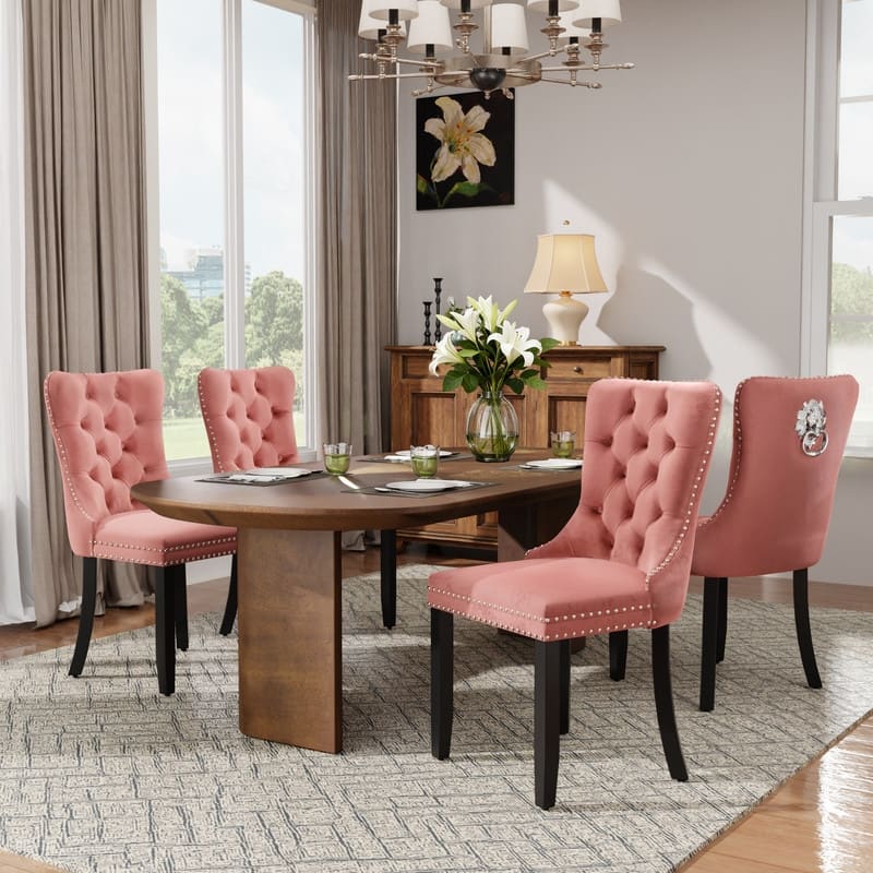 High-end Tufted Velvet Upholstered Nailhead Dining Chair Set of 6
