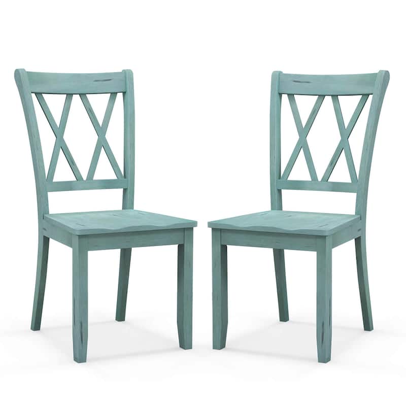 Costway Set of 2 Wood Dining Chair Cross Back Dining Room Side Chair - See Details - Mint Green - Set of 2 - See Details