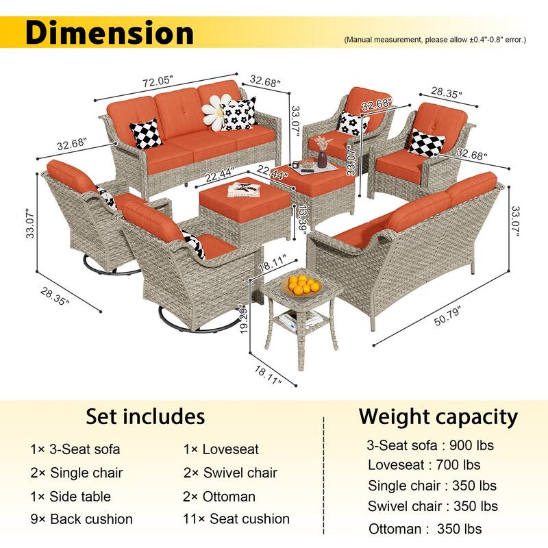 HOOOWOOO 9-piece Wicker High Back Patio Outdoor Swivel Chair Set