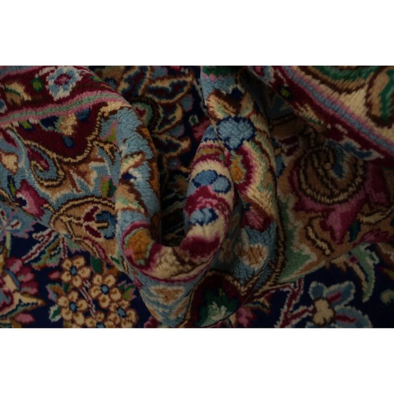 Hand Knotted Oriental 100% Wool Carpet Traditional Floral Navy Blue & Blues Kerman Area Rug - 13' 0'' X 9' 11''