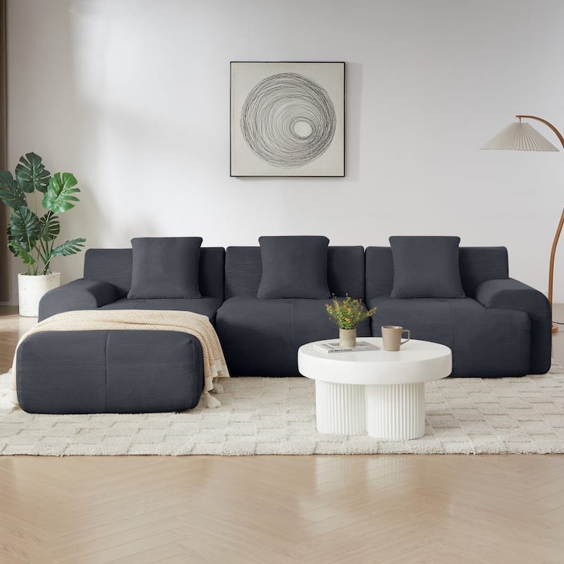 113" Modern L-Shaped Corduroy Modular Sectional Sofa with Movable Ottoman