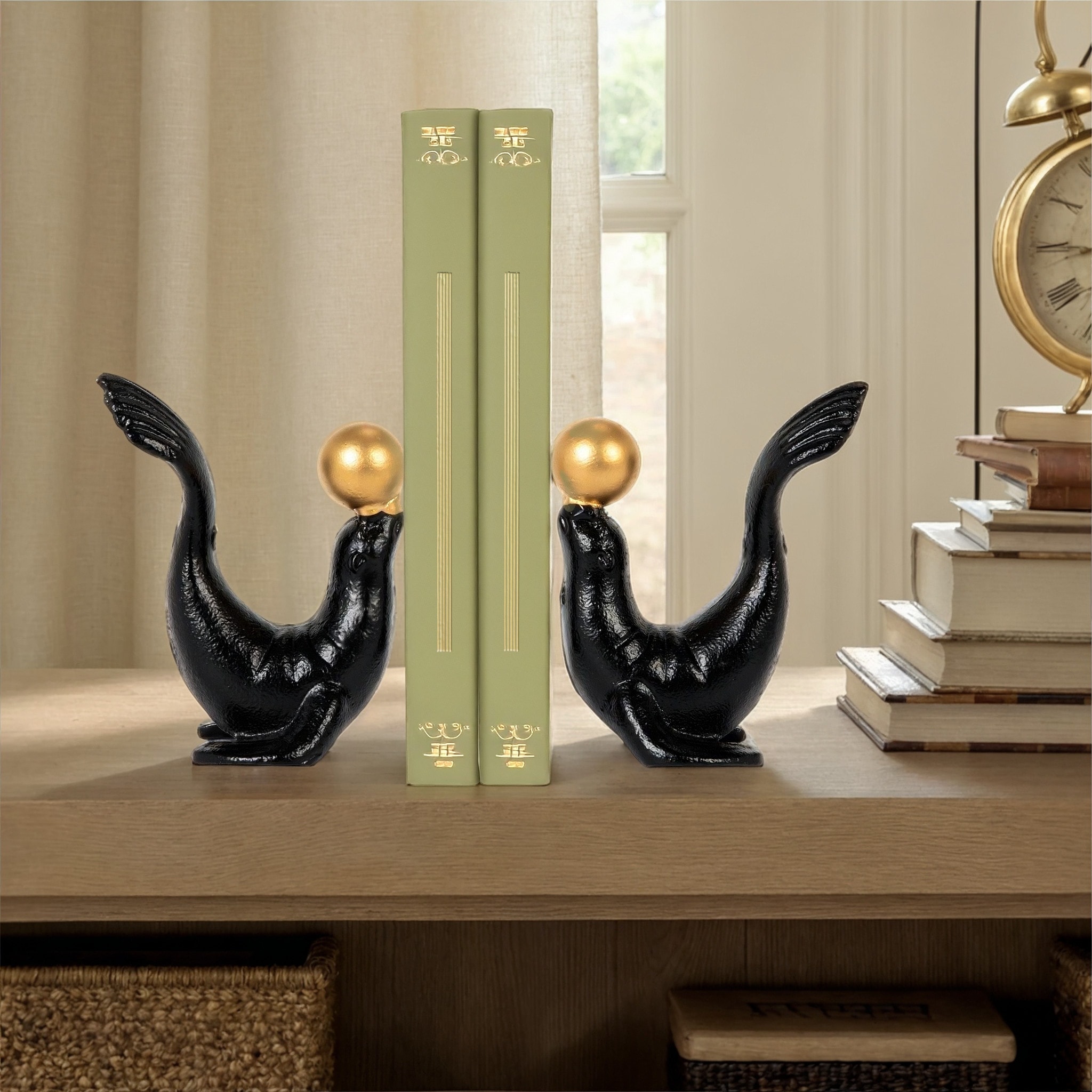 Cast Iron Seal Bookends (Set of 2 Pieces) - 9.0"L x 2.88"W x 5.13"H