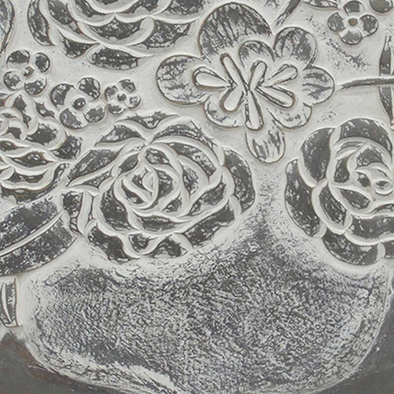 36x36 Inch Wall Art Panel, Carved Flower Vase Design, Gray White Wood