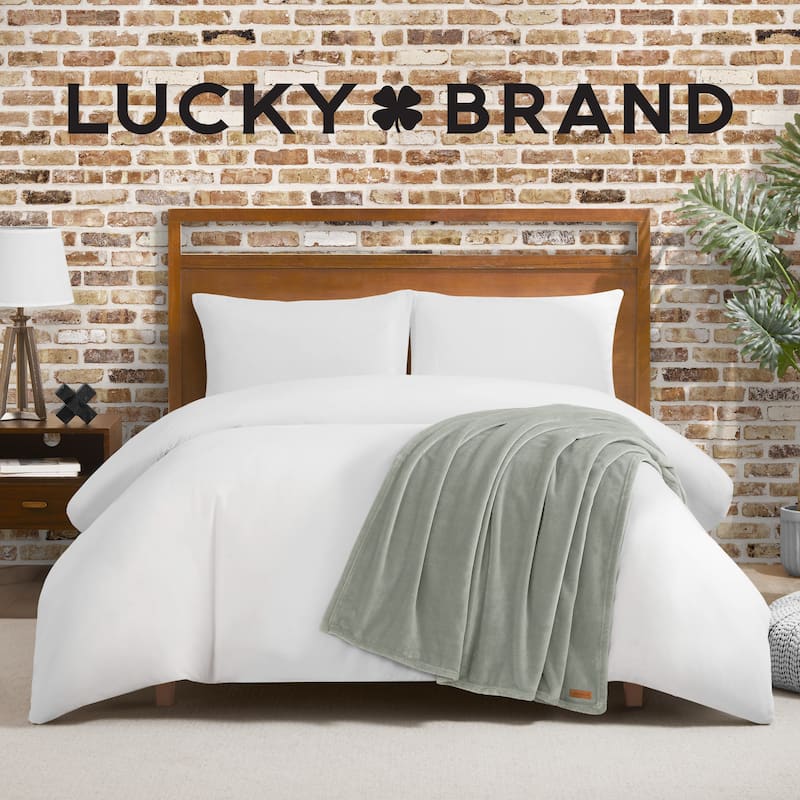 Lucky Brand Solid Plush Throw Blankets