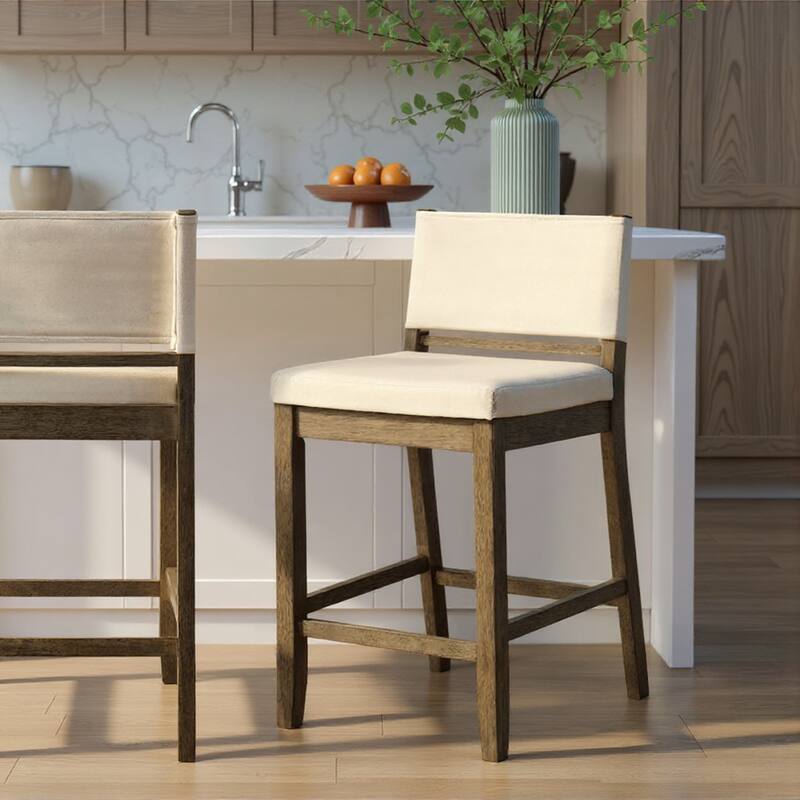 Yanely Mdoern Bar Stool, Upholstered Counter Height Stool with Solid Wood Legs