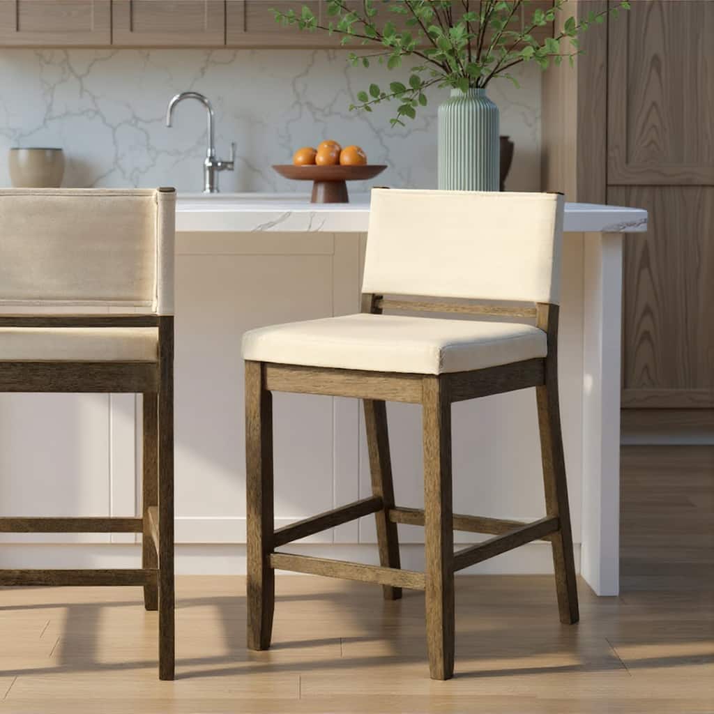 Yanely Mdoern Bar Stool, Upholstered Counter Height Stool with Solid Wood Legs
