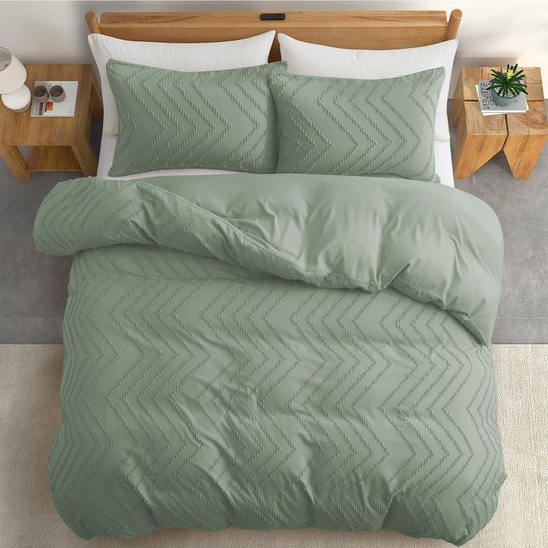 Tufted Clipped Jacquard Geometric Oversized Duvet Cover & Pillowcase Set