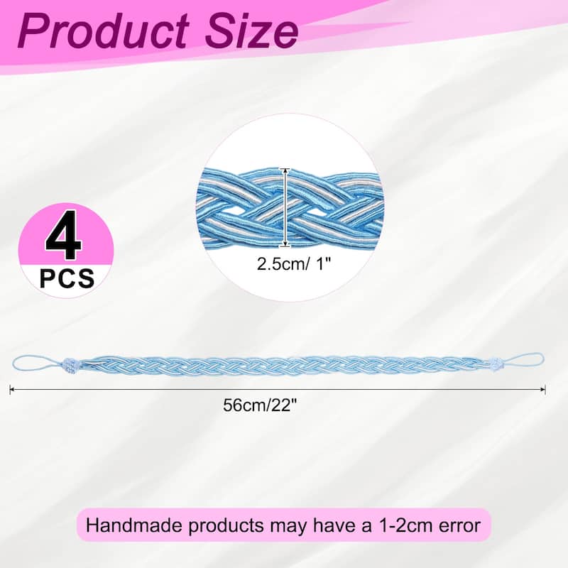 4 Pcs Curtain Tiebacks, Braided Drapery Holdback - Blue - 58cm/23"