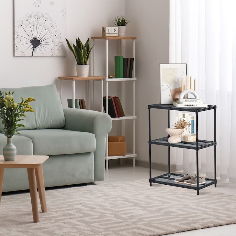 Design Ideas MeshWorks 3 Tier Full-Size Metal Storage Shelving Unit Rack, White