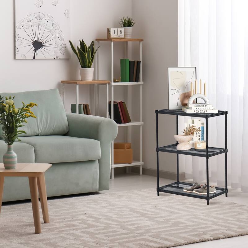 Design Ideas MeshWorks 3 Tier Full-Size Metal Storage Shelving Unit Rack, White