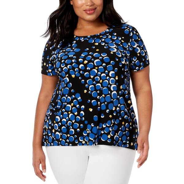 Shop Anne Klein Womens Blouse Black Blue Size 2x Plus Abstract Dot