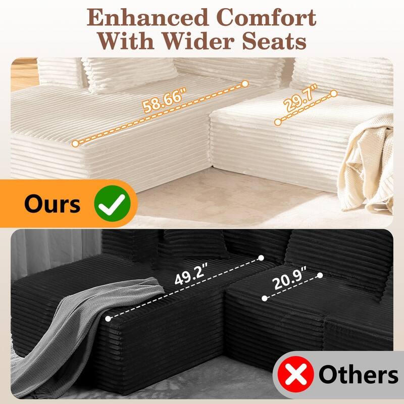 Modular Sectional Sofa L-Shape Couch with Chaise, Boneless L-Shaped Cloud Couch