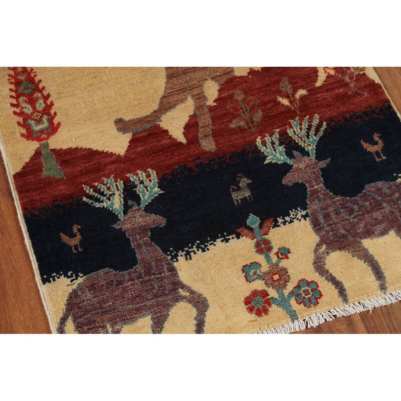 Animals Design Kazak Accent Rug Hand-Knotted Traditional Wool Carpet - 2'1"x 2'10"