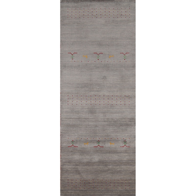 Gray Gabbeh Oriental Runner Rug Hand-Knotted Wool Carpet - 2'9"x 9'7"