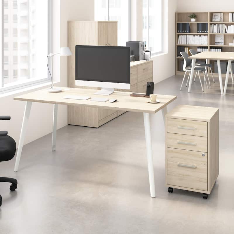 Bush Business Furniture Vista 60W Desk with Mobile File Cabinet - Natural Elm