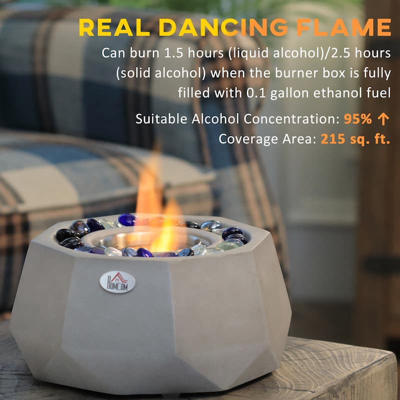 9" Fireplace with Lid for Indoor and Outdoor, 0.1 Gal Max 215 Sq. Ft.Burns up with Liquid Alcohol and Solid Alcohol, Light Grey