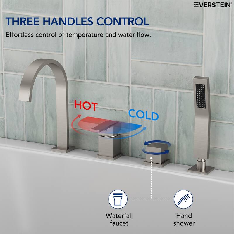 Modern Deck Mounted Bathtub Faucet Set with Diverter And Handheld Sprayer