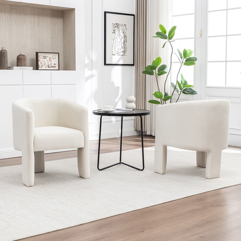 SEYNAR Modern Velvet Accent Chair, Upholstered Barrel Chair with Unique Solid Base for Living Room Soft Club Chair Set of 2