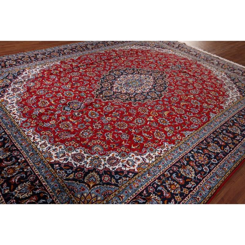 Red Medallion Kashan Turkish Rug Traditional Machine-Made Carpet - 9'7" x 12'5"