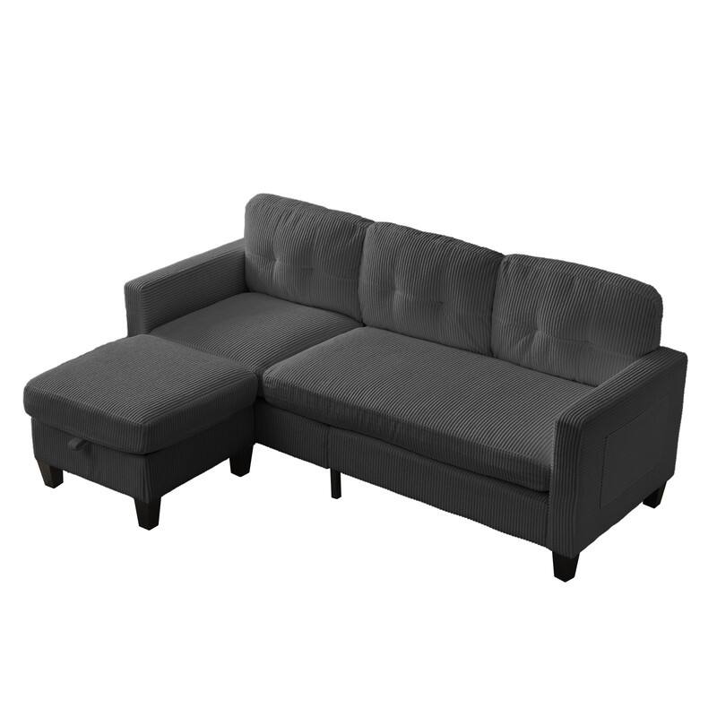 Mixoy 76'' L-Shaped Small Sofa Couch,3-Seater Corduroy Sectional Sofa with Storage Ottoman