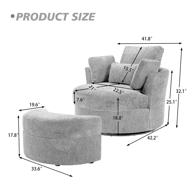 41" W Oversized Accent Barrel Swivel Chair with Moon Storage Ottoman