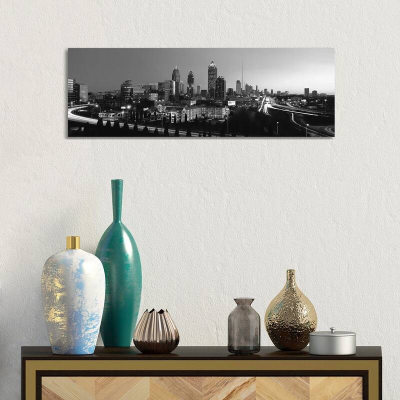 iCanvas "Atlanta Panoramic Skyline Cityscape (Black & White)" by Unknown Artist Canvas Print - 12x36x1.5