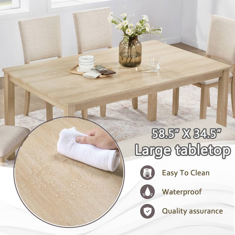 6-Piece Solid Wood Dining Table Set, Including 1 Dining Table, 4 Chairs & 1 Bench, Kitchen Dining Table & Chair Set for 6