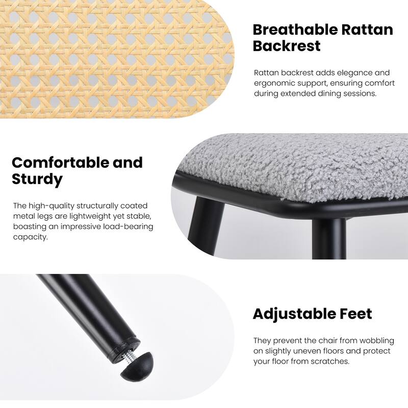 Reception Chair Set of 2 Side Chair Lounge Chair Office Chair Light Gray Dining Chairs with Rattan Backrest