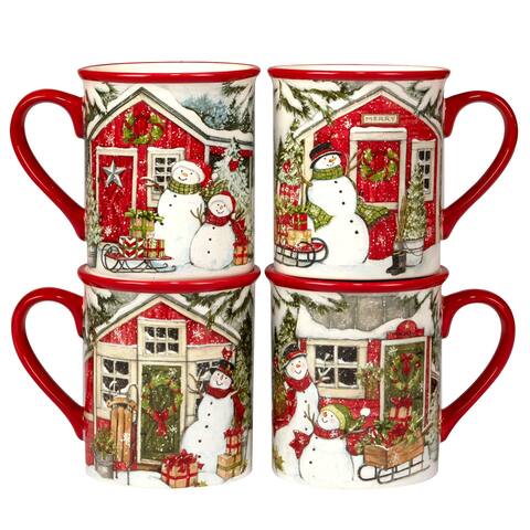 Certified International Snowman's Farmhouse 16 oz. Mugs, Set of 4