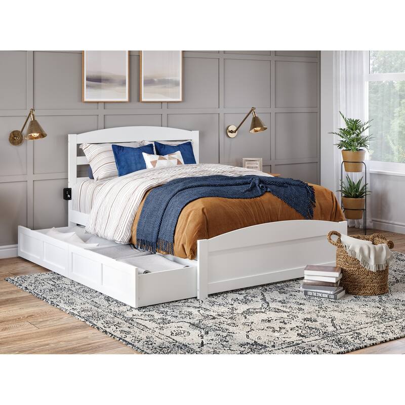 Warren Platform Bed with Footboard and 2 Storage Drawers - White - Queen