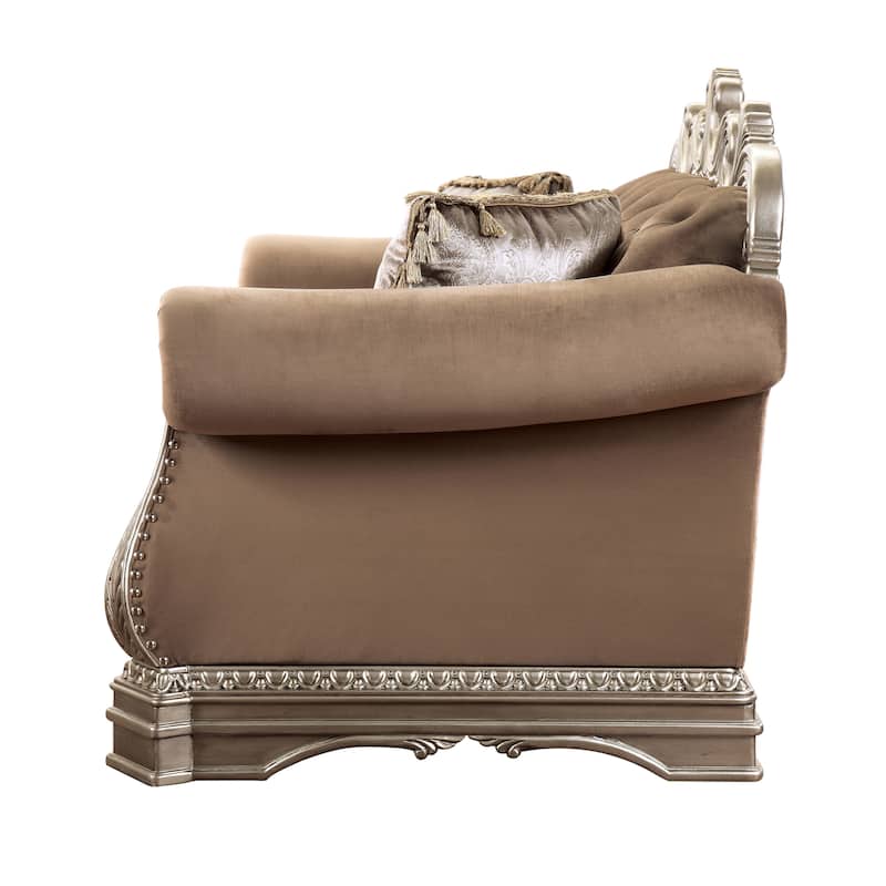 Keplinger Antique Silver Button-Tufted Backrest Loveseat