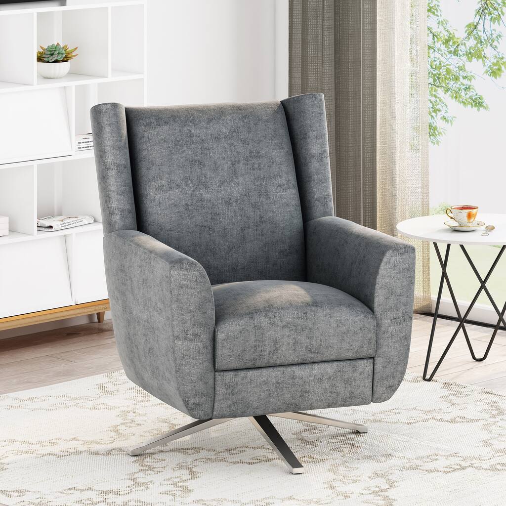 Modern Fabric Wingback Swivel Accent Chair with Iron Base