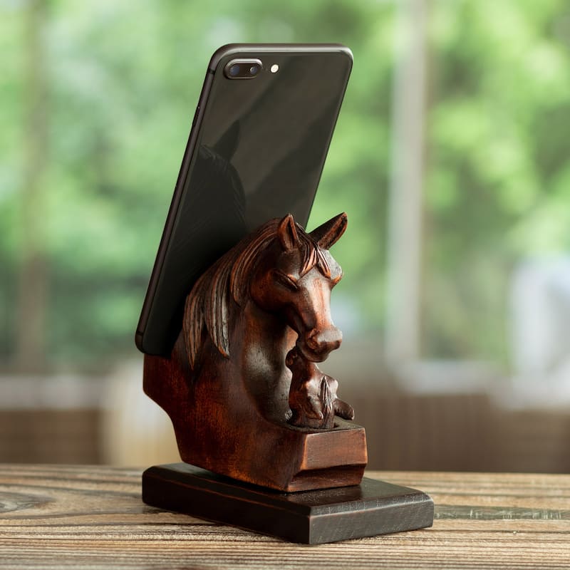 Novica Handmade Mother Mare Wood Phone Holder