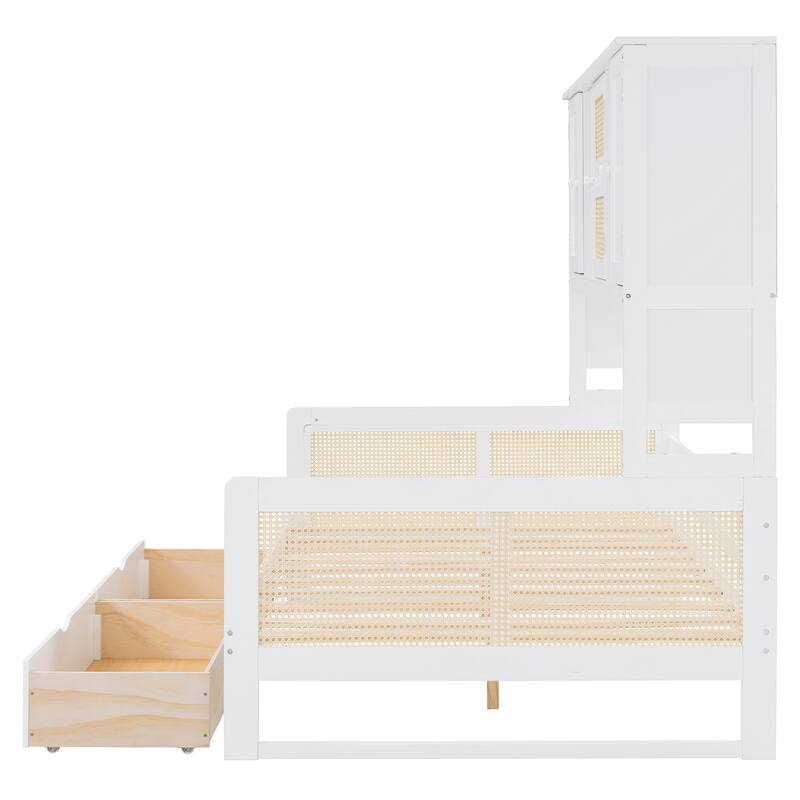 Full Size Daybed, Wooden Full Daybed Frame with 2 Storage Drawers, All-in-One Cabinet and Shelf for Bedroom