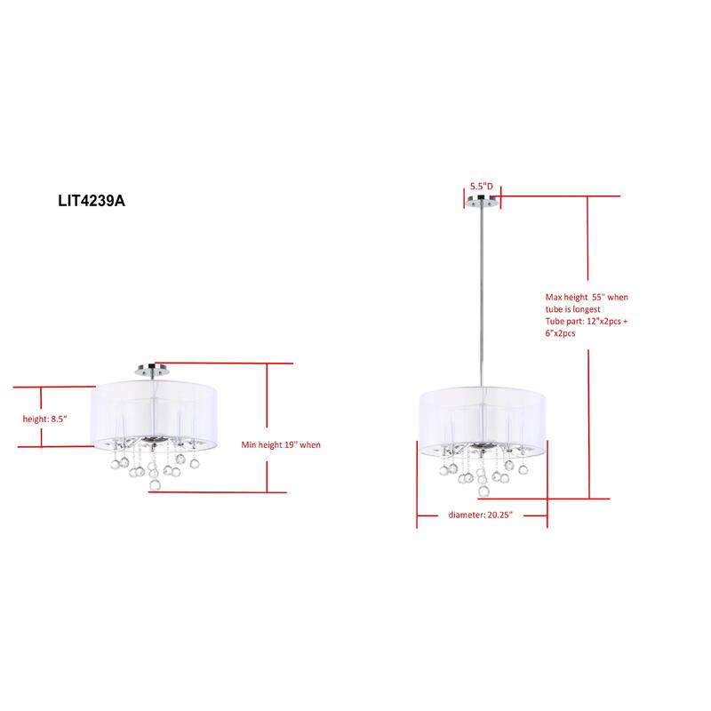 SAFAVIEH Lighting Kyra Adjustable 5-Light Chrome Pendant - 20" W x 20" D x 19 - 55" H - 20Wx20Dx55H
