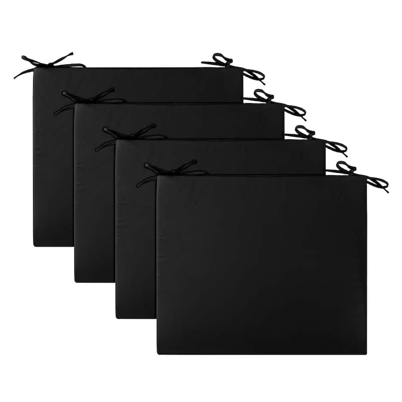 Set of 4 Waterproof Outdoor Chair Cushions with Ties for Patio Furniture - 18.5x16x3" Square Corner - Black